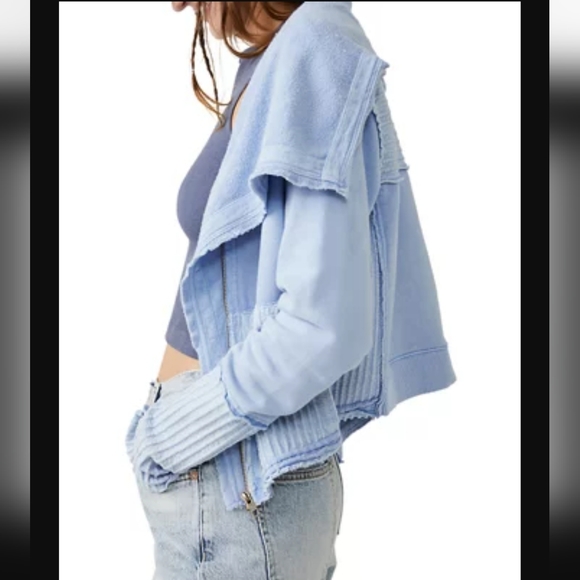 Free People Hazel Cardi Comfy Soft Exaggerated Ribbing Corsican Sea Blue Md NWT - Picture 3 of 7